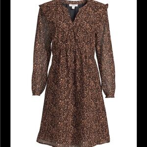 beachlunchlounge Brown Printed Long-Sleeve V-Neck Dress